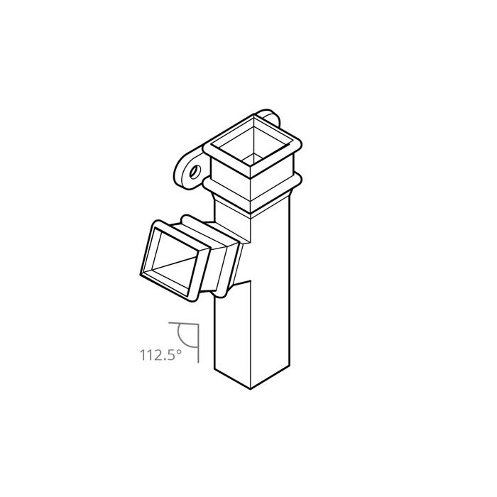 Cast Iron 100 x 75mm (4"x3") Square Downpipe Branch - Left Hand with Ears 112.5 Degree - Primed