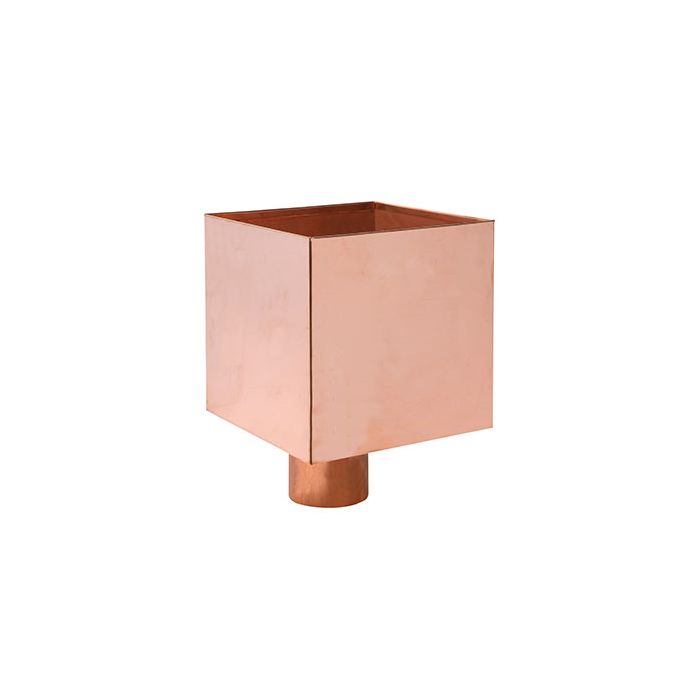 Copper Plain Box Hopper Head 200w x 200d x 200h with 80mm Outlet 