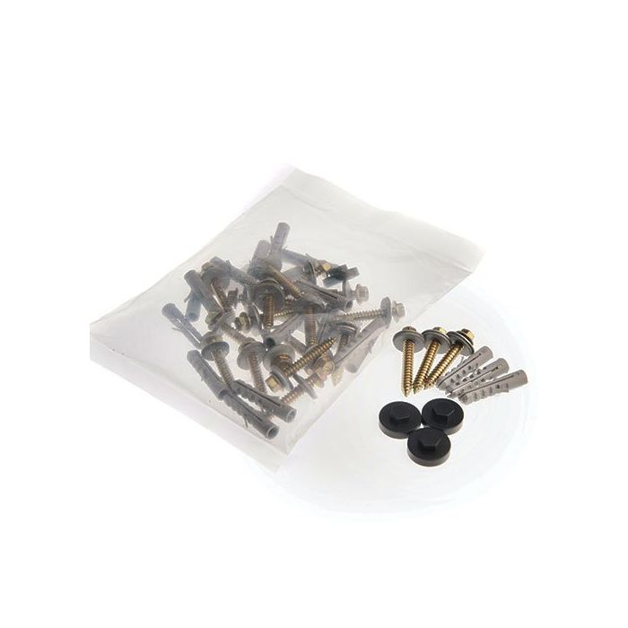 Downpipe Fixing Pack for Aluminium - contains 20 of 40mm hex screws, washers, rawl plugs & caps