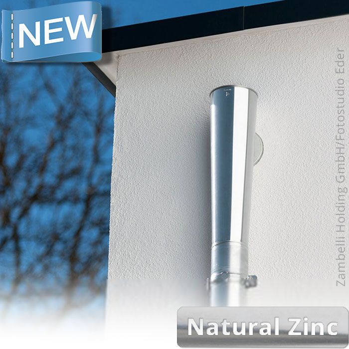 Natural Zinc Parapet “connected through the wall” Hopper with 100mm Outlet