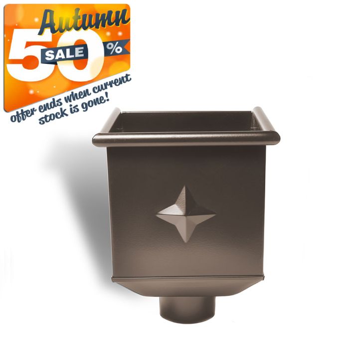 Sepia Brown Coated Galvanised Steel Hopper Head 230w x 230d x 300h with 80mm Outlet