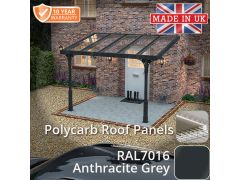 3x3m Heritage Aluminium Veranda - Anthracite Grey - 2 Posts - Opal Polycarbonate Roof Panels