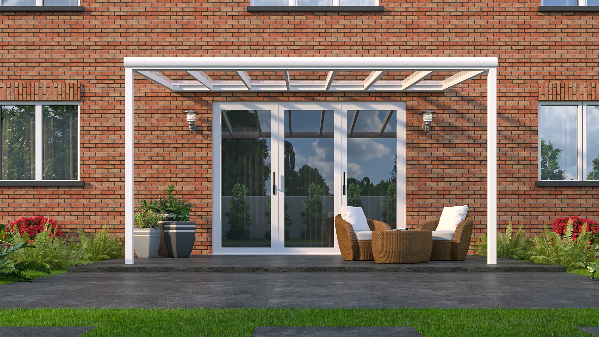 White veranda on a red brick house