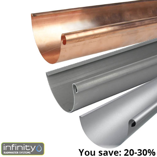 a range of Copper & Zinc gutters, gutter connectors, fascia brackets, outlets, stop ends & angles