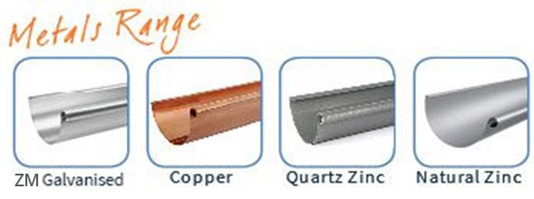 Alternative standard materials to Galvanised Steel include Copper, Quartz Zinc, and Natural Zinc